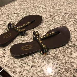 Black leather/ gold stud NYLA woman’s sandals